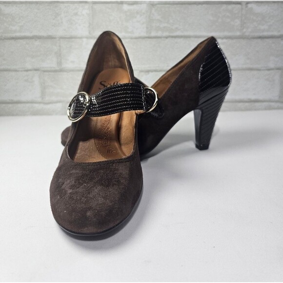 Sofft Florence Mary Jane Closed Toe Pumps Suede Patent Leather Brown Women's 8.5 - Picture 1 of 10